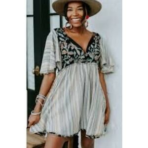 NEW Free People Under The Sun Floral Striped Tunic $128 Size Small Multicolor